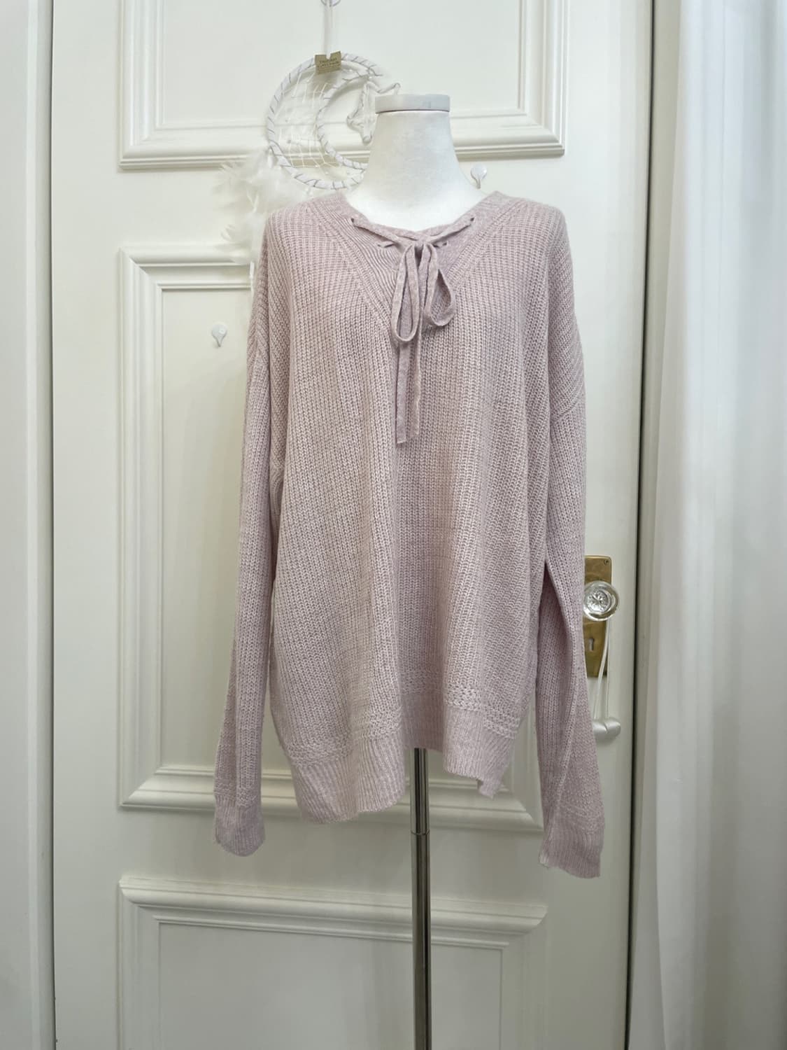 lavender pink lace-up point loose knit t 상품이미지1
