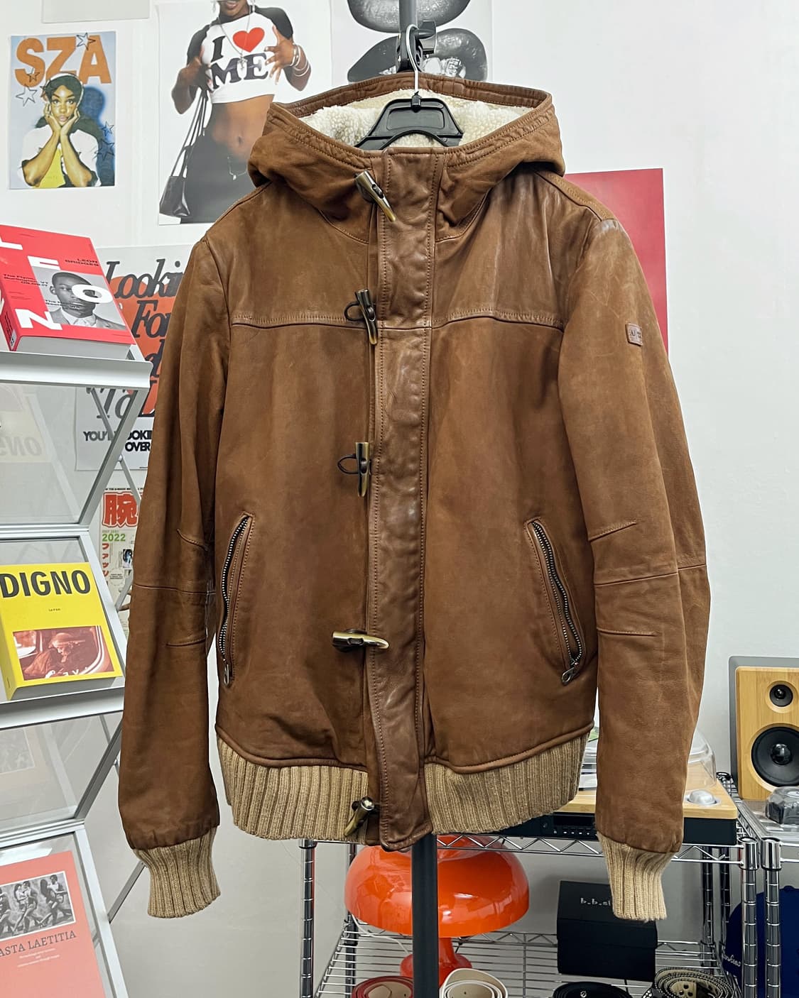 알마니 진스 00s 리얼 레더 봄버 자켓 브라운 상품이미지5