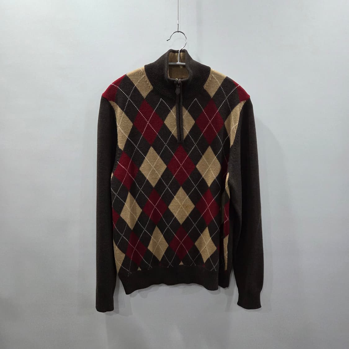 브룩스브라더스 메리노울 풀오버 하프집업 아가일 니트 S 상품이미지1