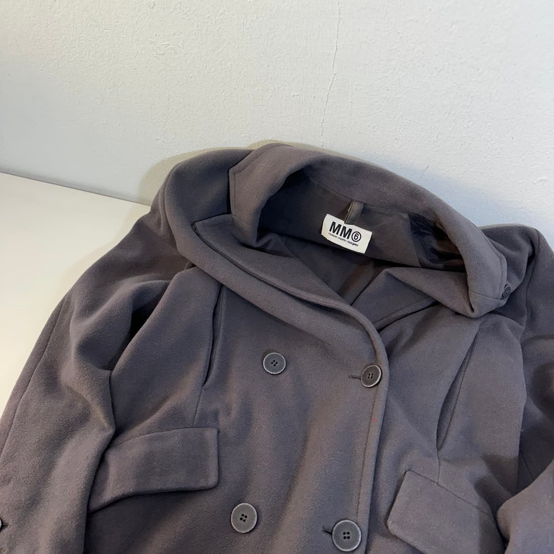 36 우먼S-M 메종마르지엘라 MM6 그레이 캐시미어혼방 리얼버튼 더블코 상품이미지1