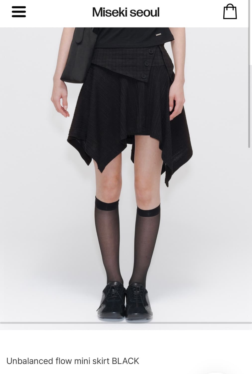 (새상품) 미세키서울 언발란스 플로우 미니스커트 블랙 상품이미지1