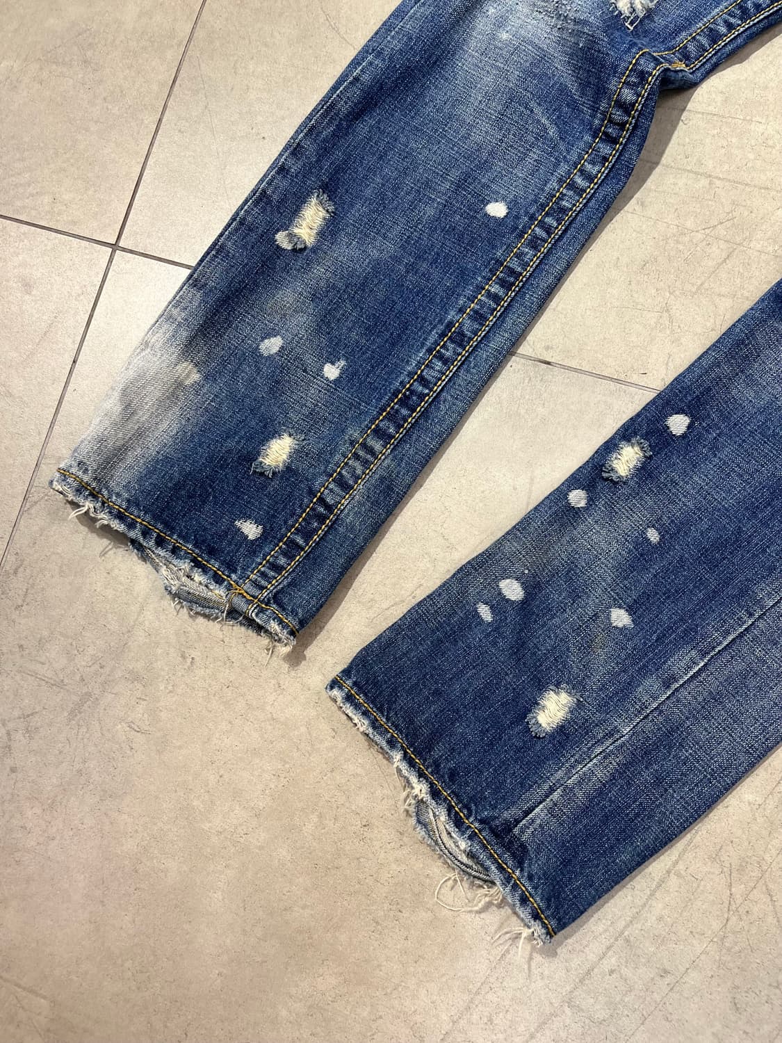일본 빈티지 화이트 워싱 데미지 데님 팬츠 상품이미지2