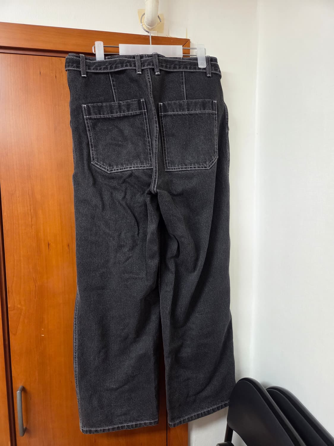 노운 noun 벨티드 와이드 데님 팬츠 블랙 1사이즈 상품이미지3