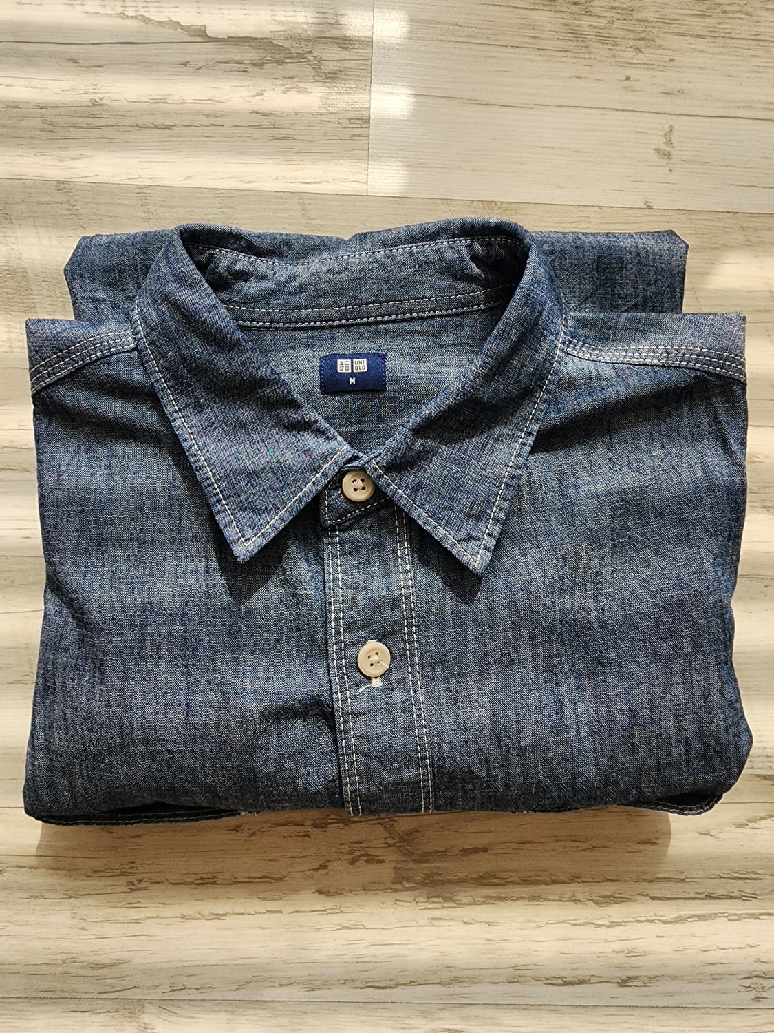 유니클로 샴브레이 셔츠 M(100~105)사이즈 팜. 남방 데님 중청 상품이미지7