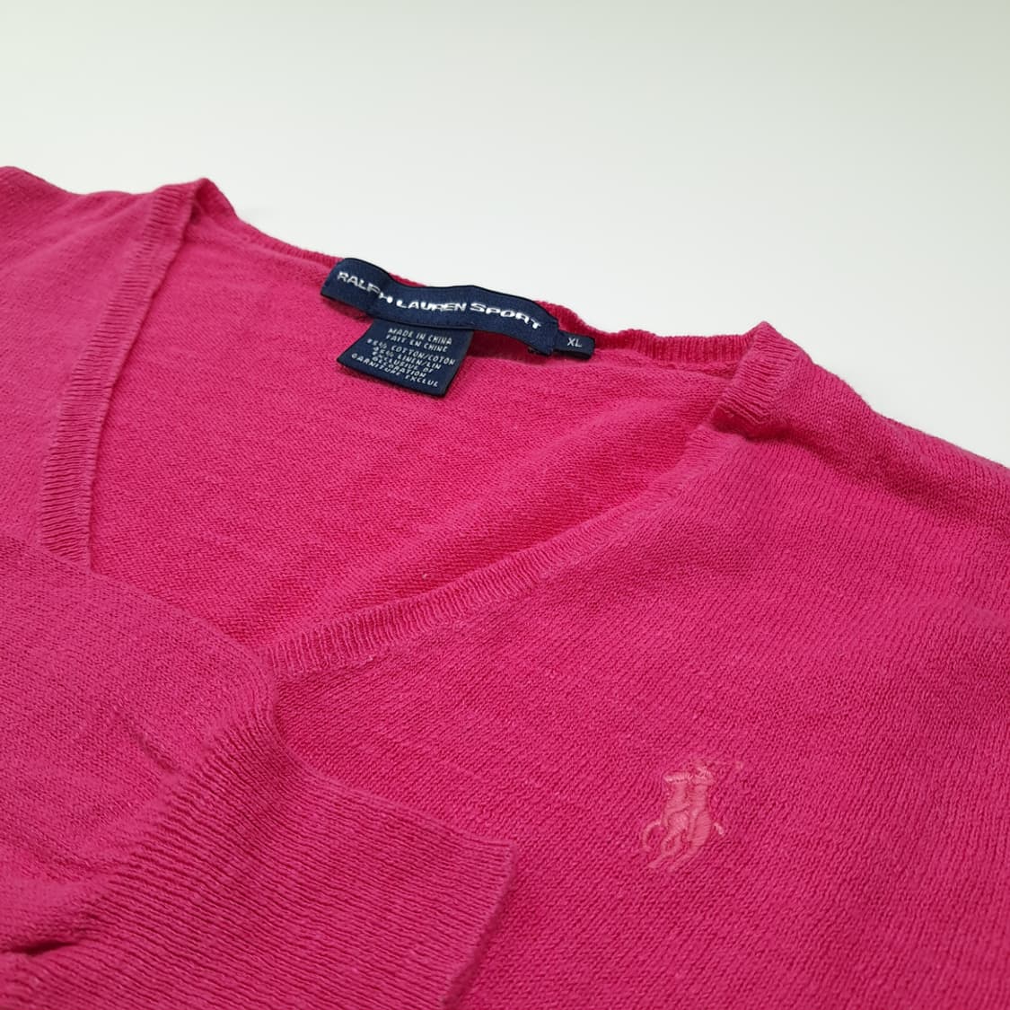 CL416 XL 폴로 90s 코튼린넨 브이넥 핑크포니 니트 스웨터 상품이미지4