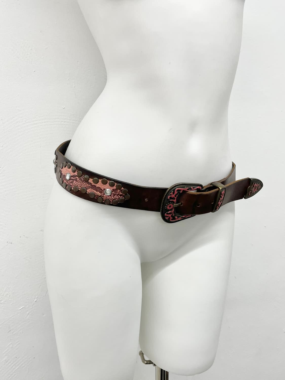 리얼레더 웨스턴 스터드 디테일 버클 벨트 상품이미지3