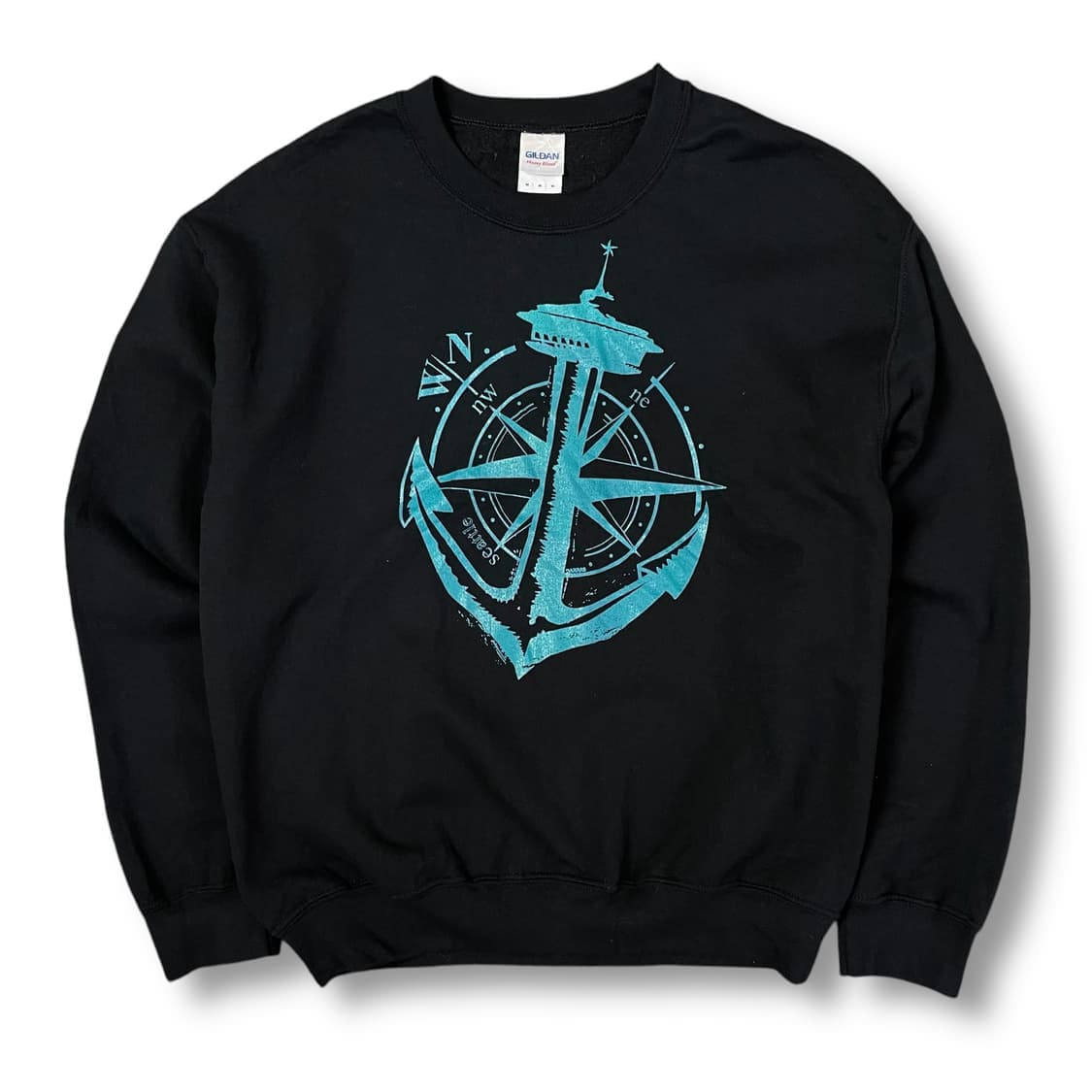 길단 블랙 프린팅 기모 맨투맨 스웻셔츠 M 상품이미지1