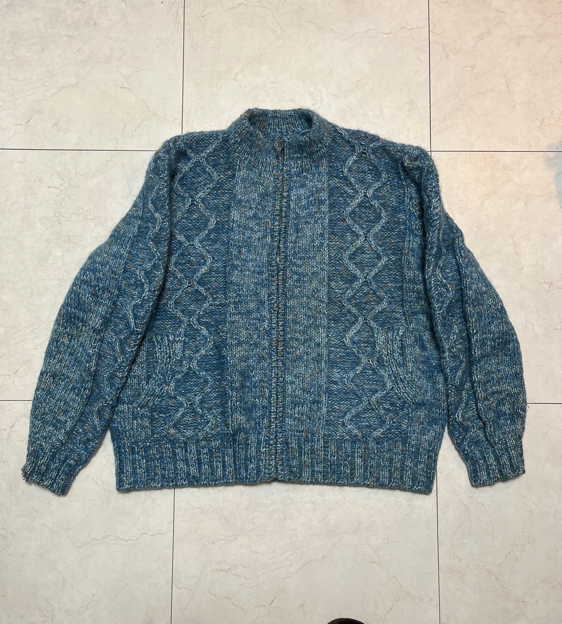 핸드 우븐 블루 울 니트집업 L 상품이미지2