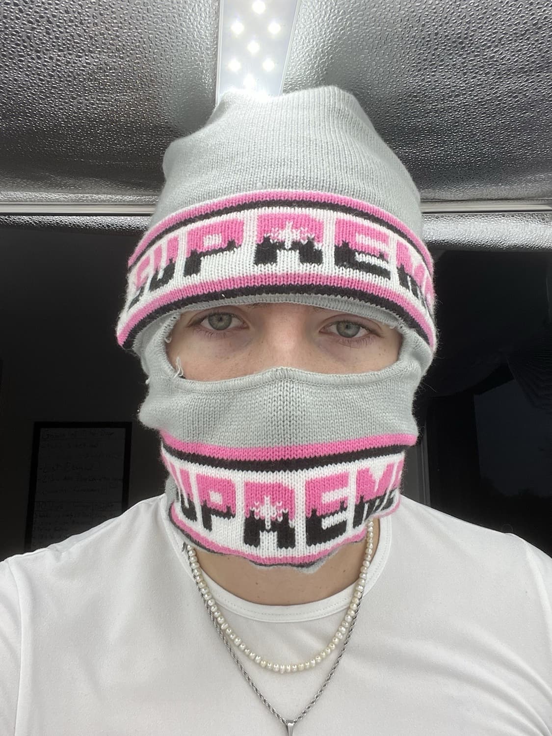 20FW 슈프림 더블 로고 페이스마스크 비니 그레이 핑크 상품이미지1