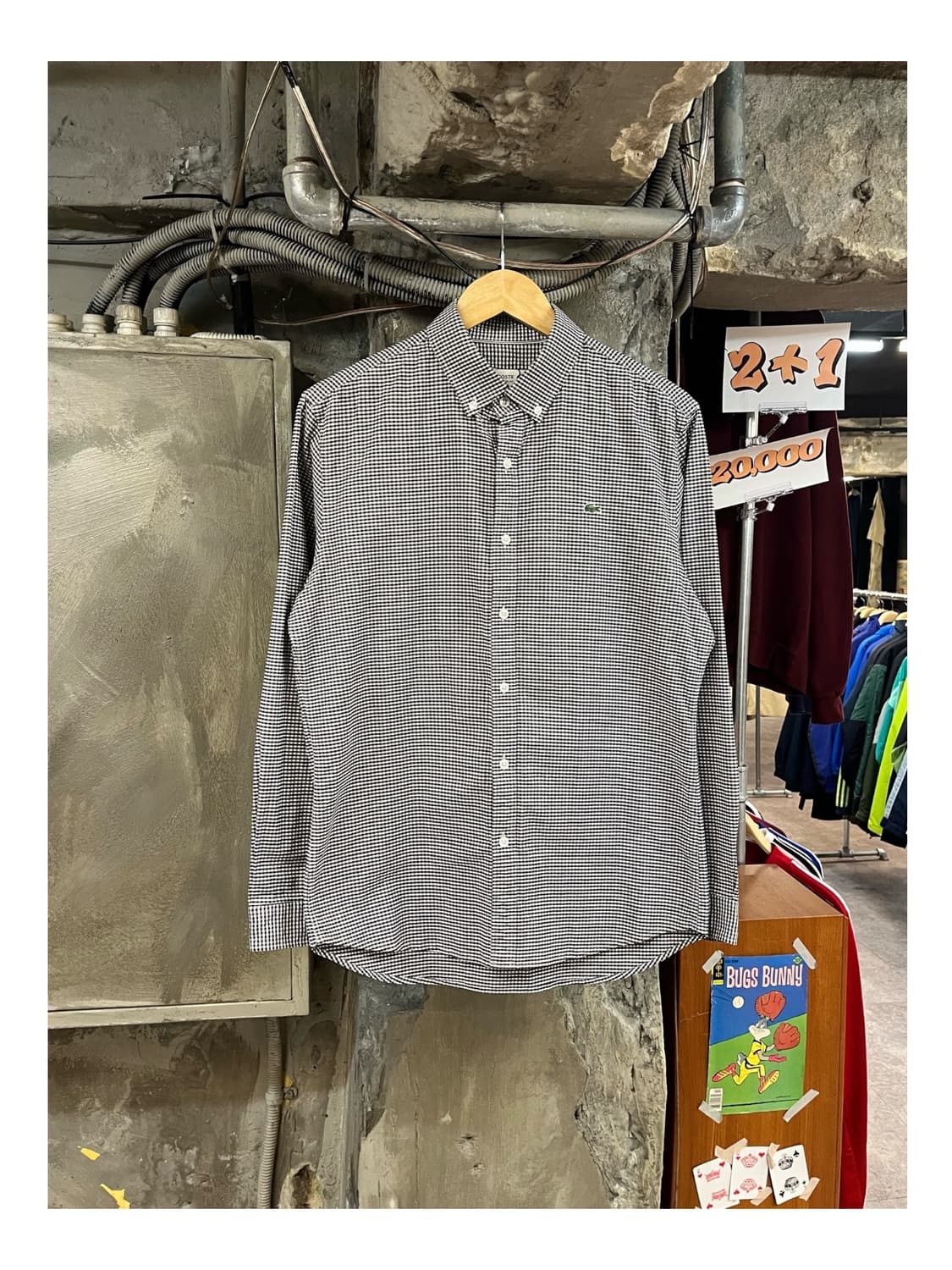 라코스테 깅엄 체크 셔츠 블랙 M #csz3470 상품이미지1