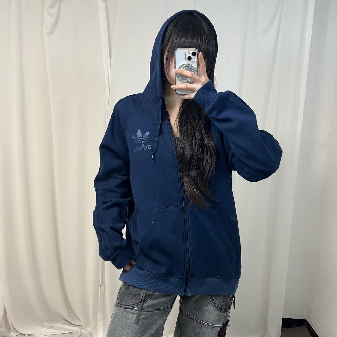 Adidas Firebird navy zip-up hoodie 상품이미지1