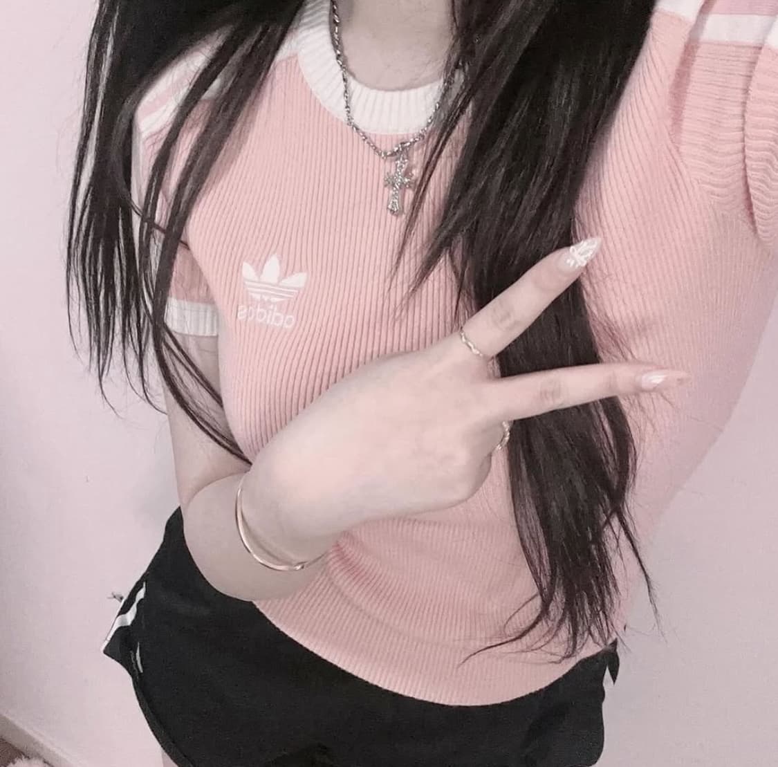 아디다스 딸기우유 핑크 니트 반팔 상품이미지2