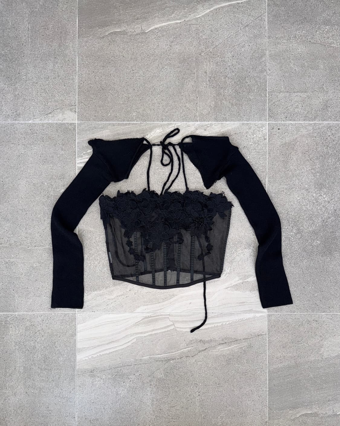 Black flower mesh organza corset 상품이미지1