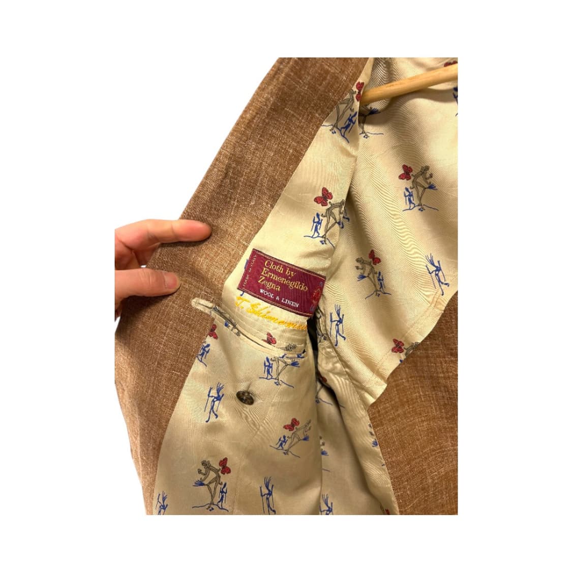 (L) 에르메네질도 제냐 JPN 울 린넨 패브릭 브라운 싱글 재킷 OB- 상품이미지4