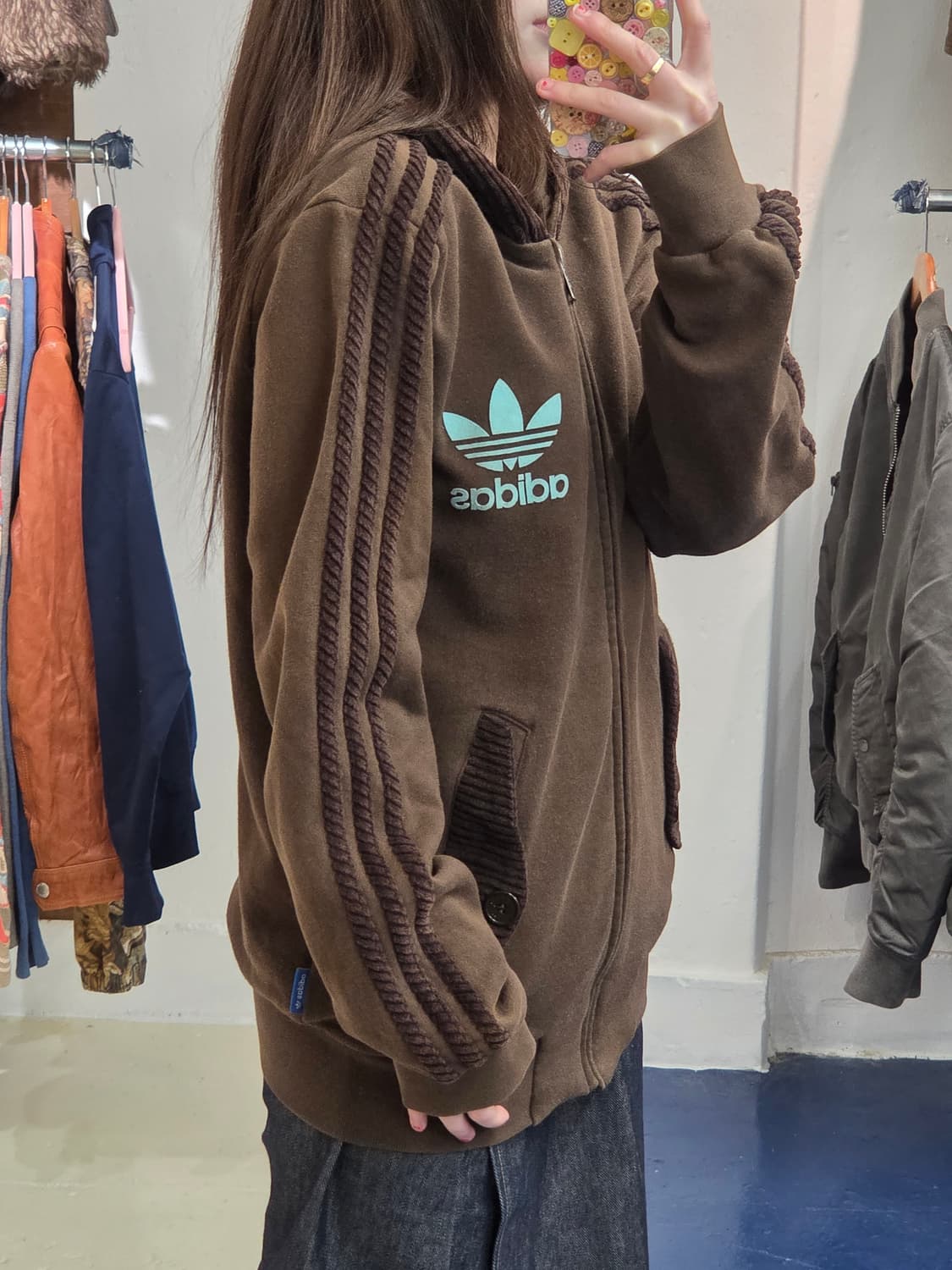 Adidas 아디다스 브라운 민트 트레포일 후드집업 상품이미지3