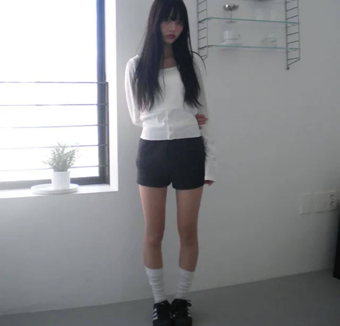 차콜 니트 숏츠(반바지) 상품이미지1