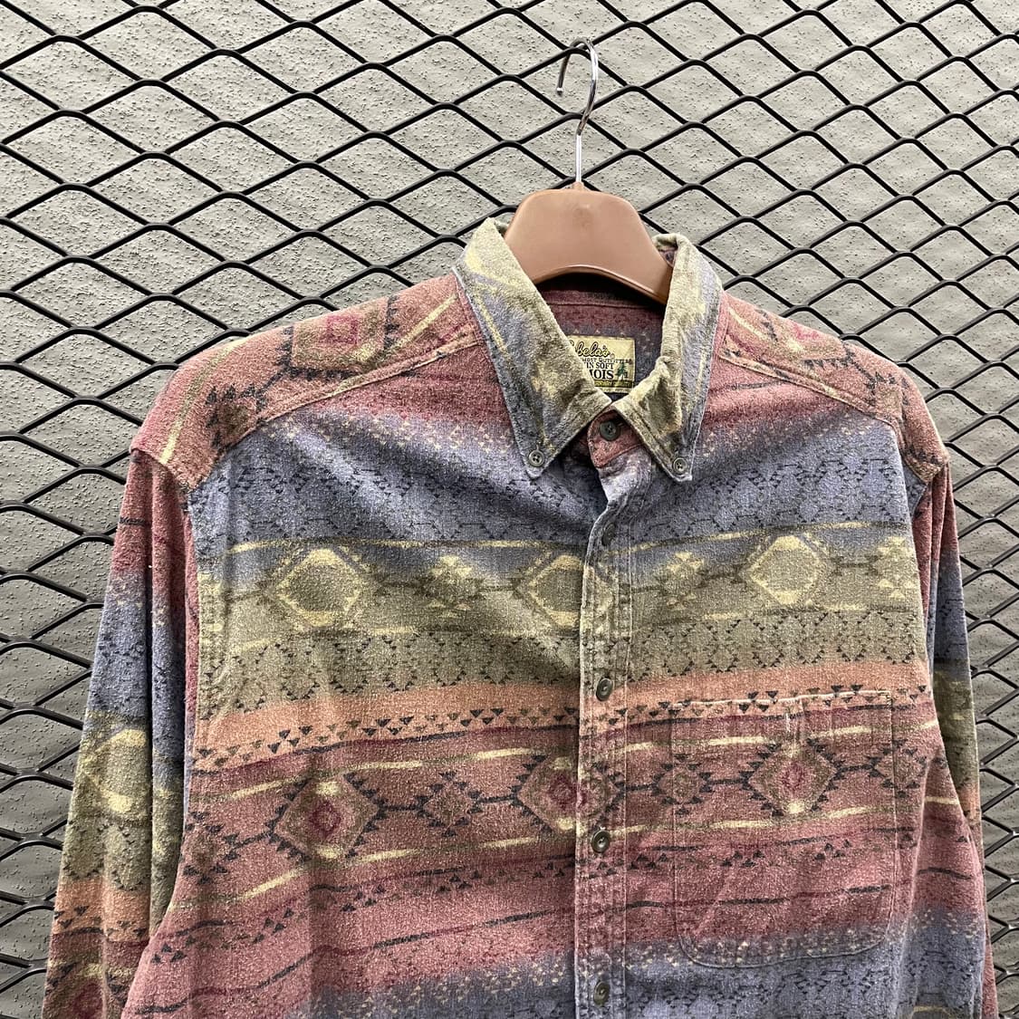 USA VINTAGE 플란넬 셔츠 웨스턴 아즈텍 패턴 디테일 핑크 블루 상품이미지4