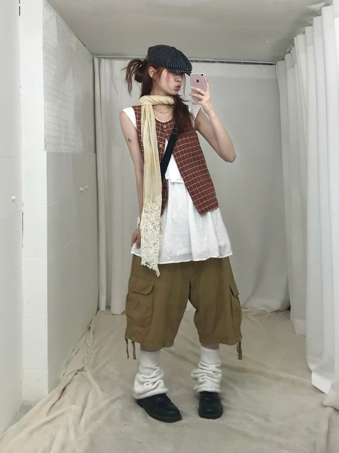 🍓 빈티지 레드 체크 캐주얼 하구미 코디 세트 상품이미지1
