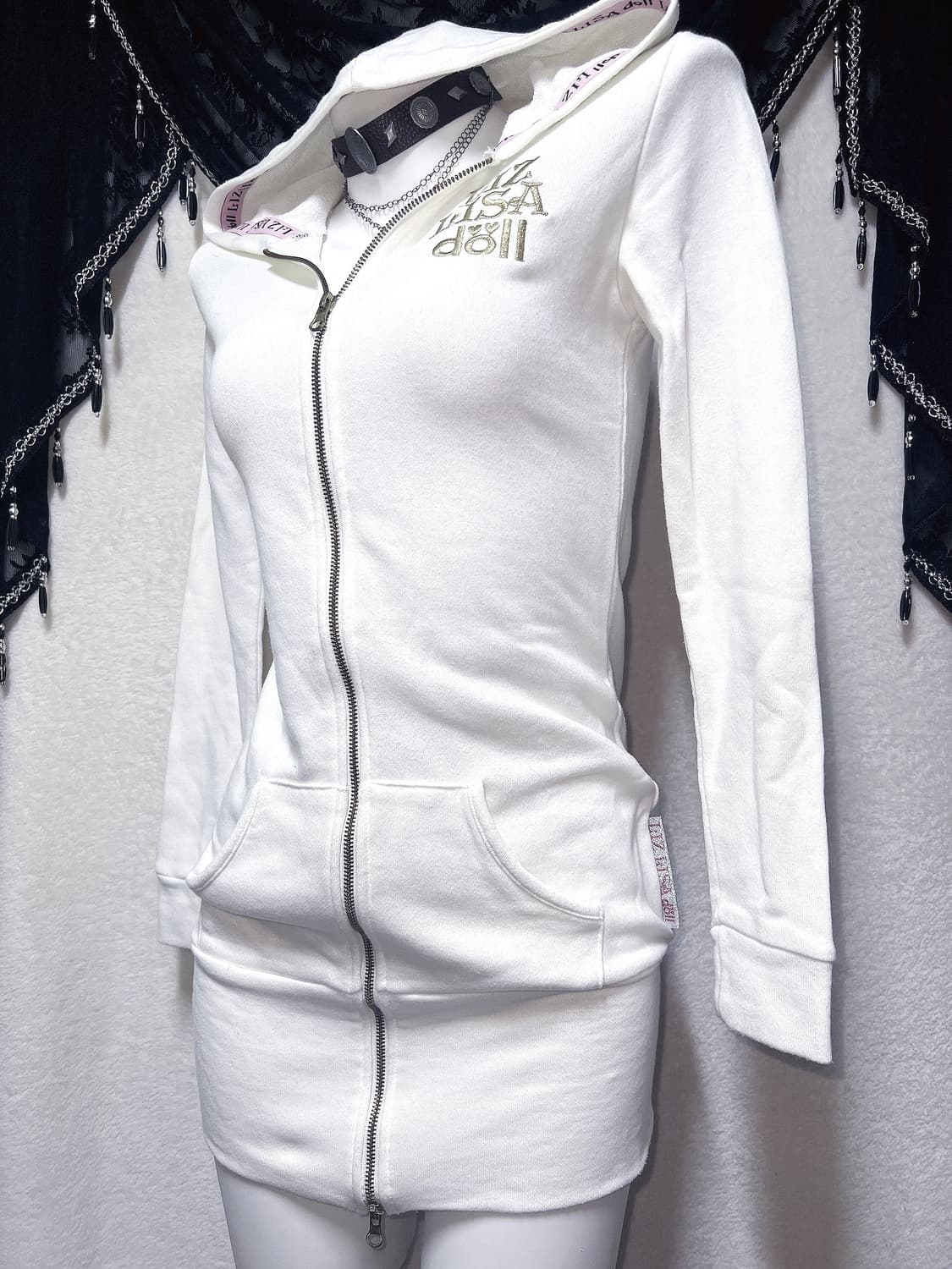 리즈리사돌 오네갸루 펑크 레터링 투웨이 후드집업 원피스 y2k 핀터 00 상품이미지5