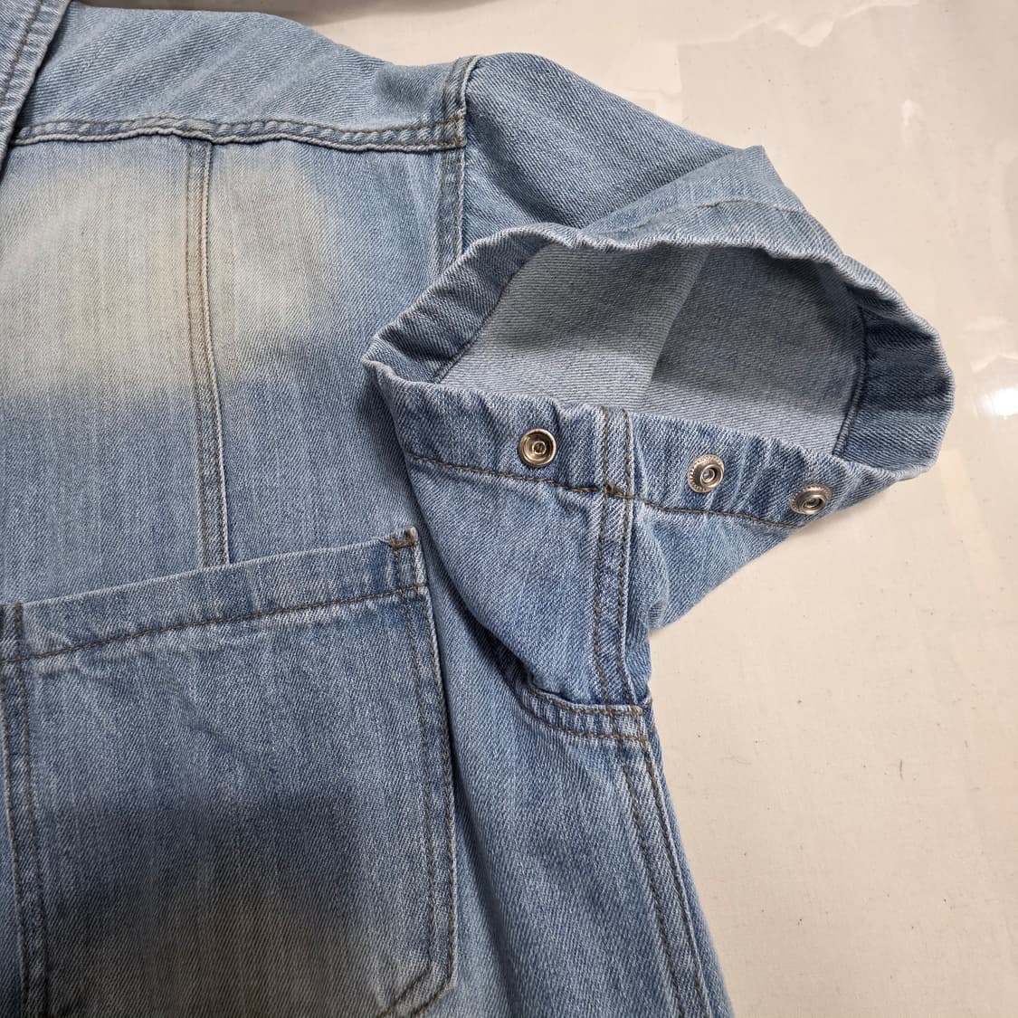 0170 데님리서치랩 빈티지 워싱 데님 반팔 셔츠 (M) 상품이미지5