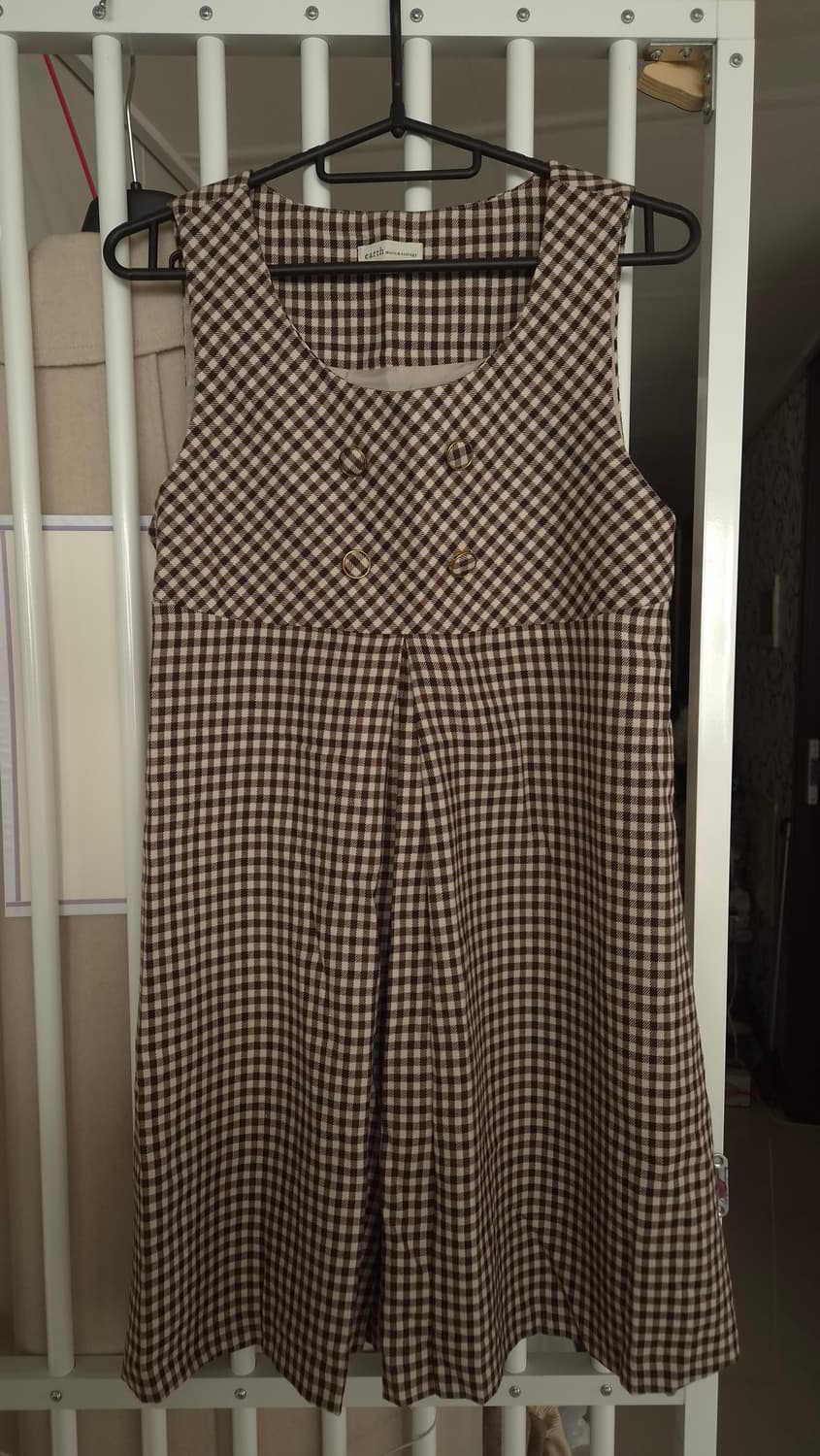 earth music 레트로 브라운 체크 원피스 상품이미지1