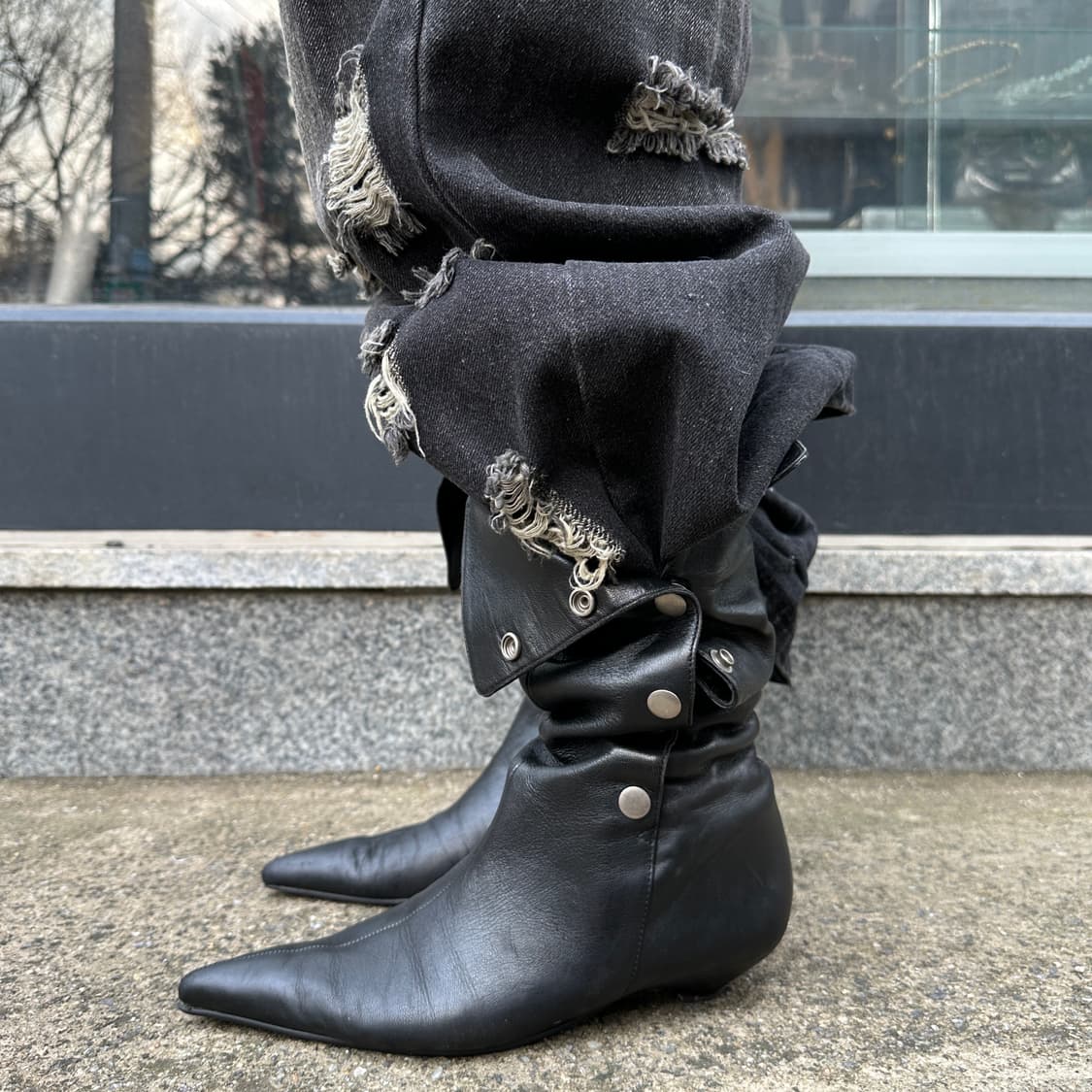 00s 아카이브 램스킨 스냅 버튼 포인트 부츠 상품이미지10