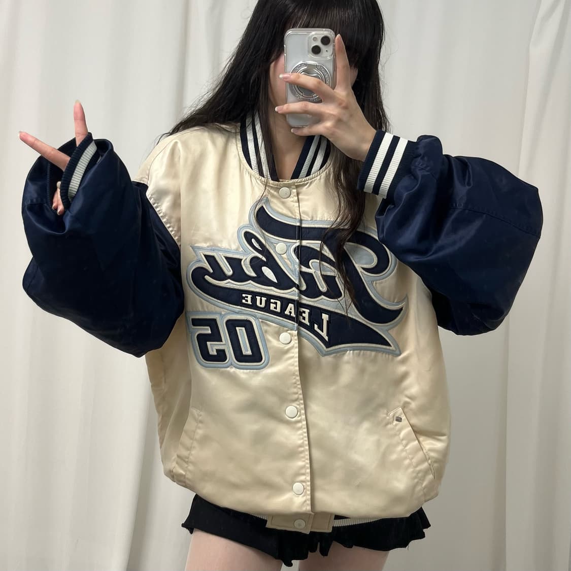 FUBU cream & navy varsity jacket 상품이미지2