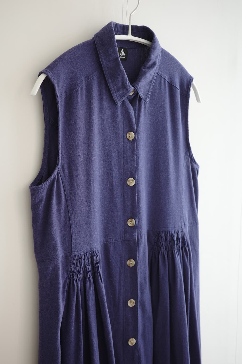 네이비 코튼 슬리브리스 롱원피스  상품이미지3