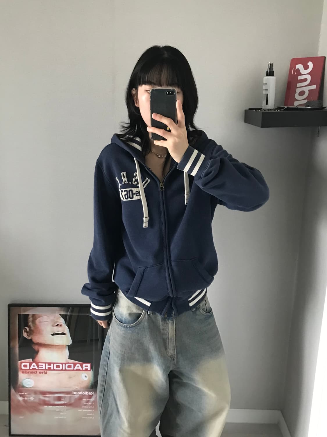 폴로 진스 컴퍼니 자수 로고 블루 후드집업 상품이미지2