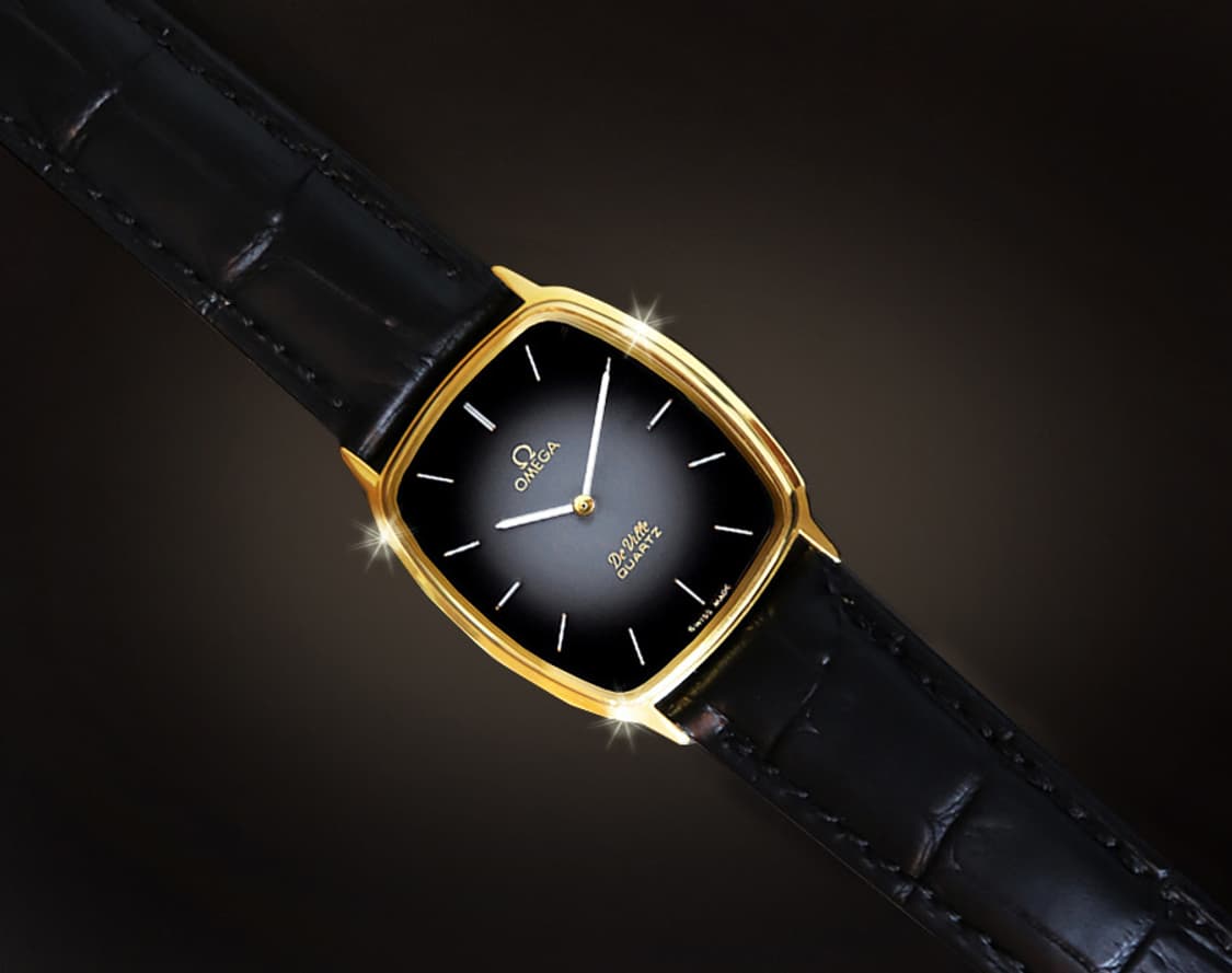 오메가 드빌 블랙 투톤 다이얼 남녀공용 쿼츠 가죽 시계 상품이미지2