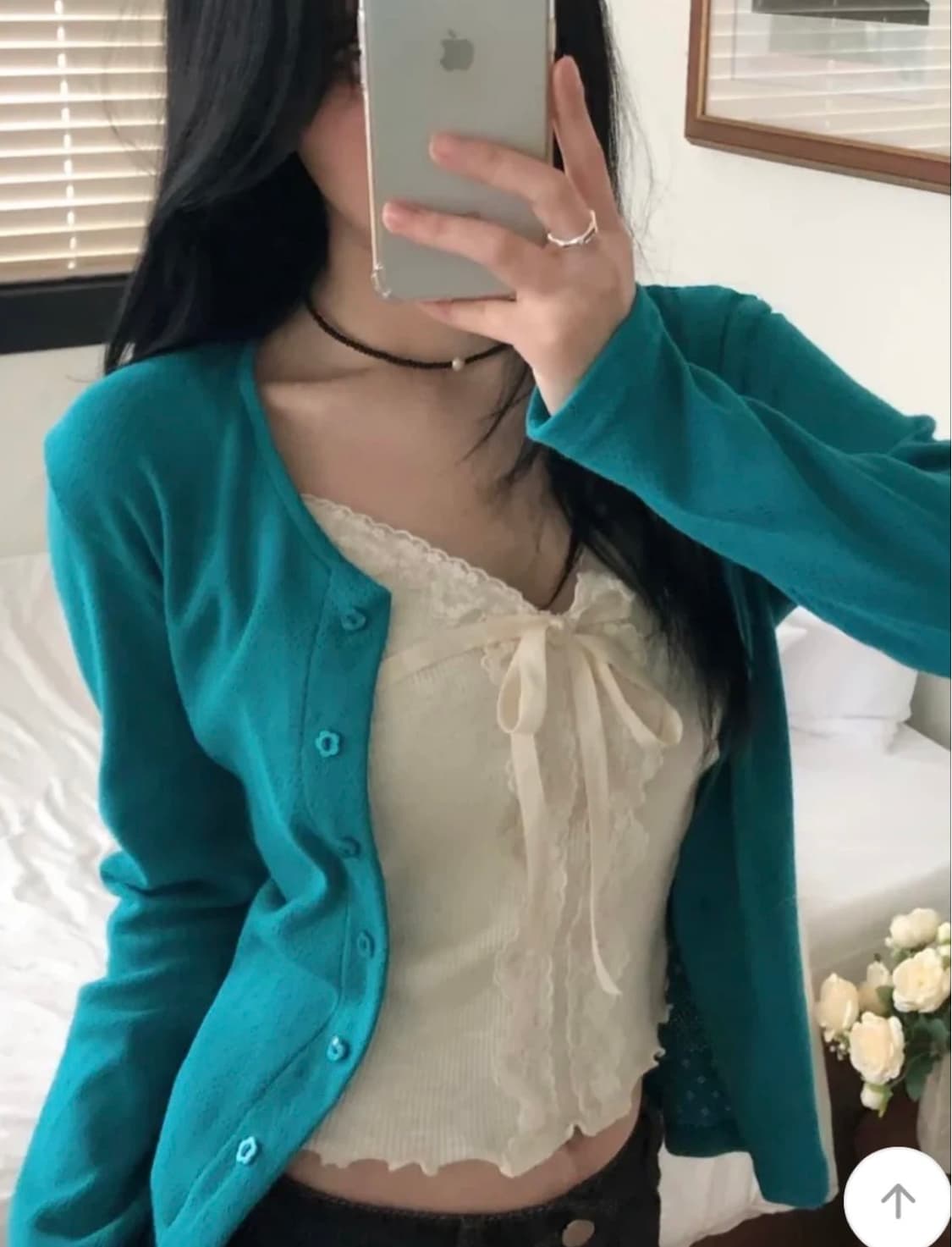 민티 블루 버튼포인트 펀칭 가디건 상품이미지1