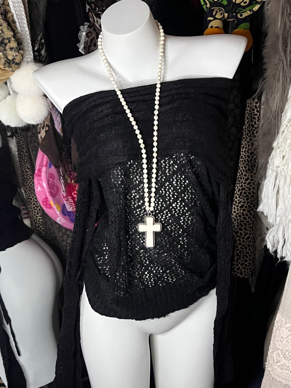 y2k 펑크 그런지 글리터 셔링 오프숄더 니트 상품이미지1