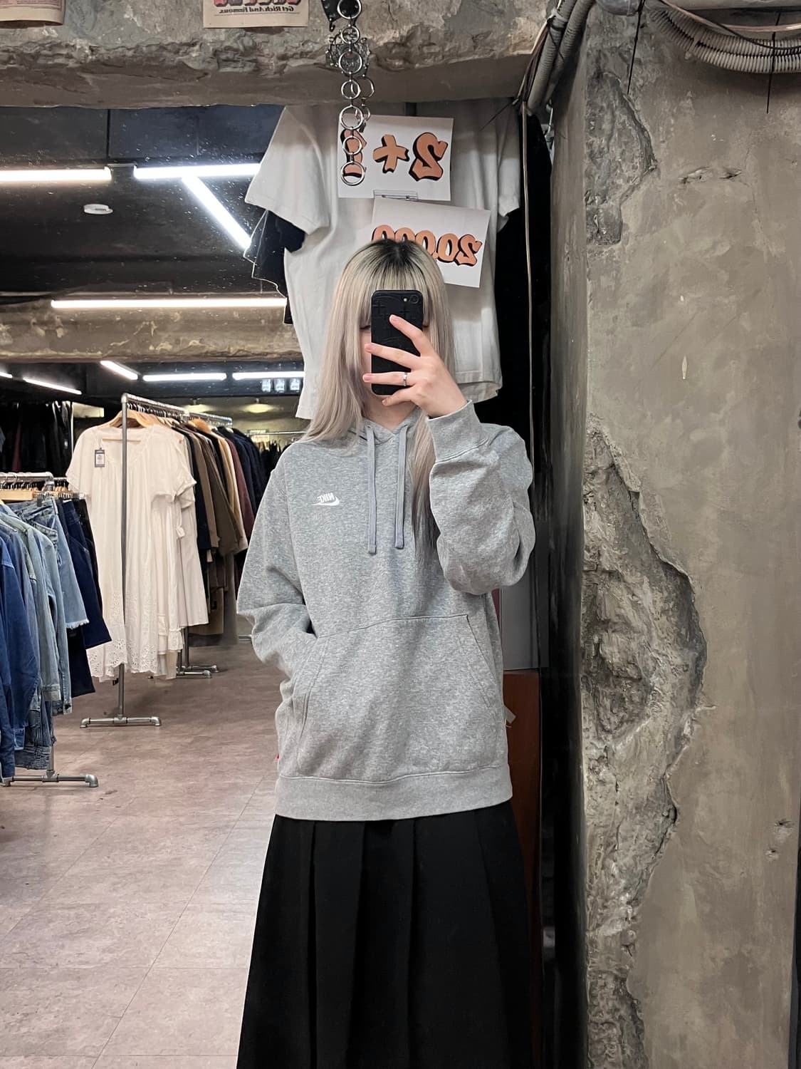 나이키 자수 로고 기모 후드티 그레이 L #csz3875  상품이미지2