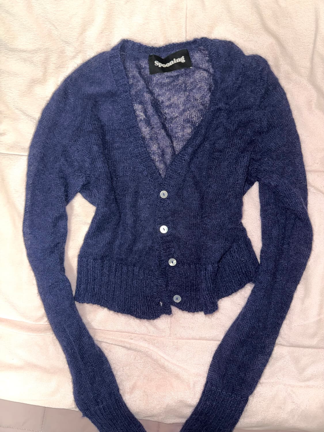 쓰리타임즈스푸닝 모헤어 울가디건 네이비 에이블리엔젤넘버555갸루애즈온 상품이미지1