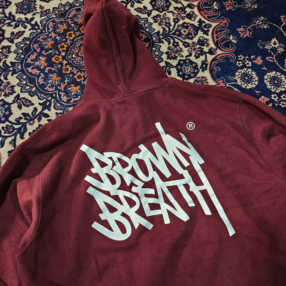 브라운브레스 빅로고 버건디 후드 티셔츠 L size 상품이미지3