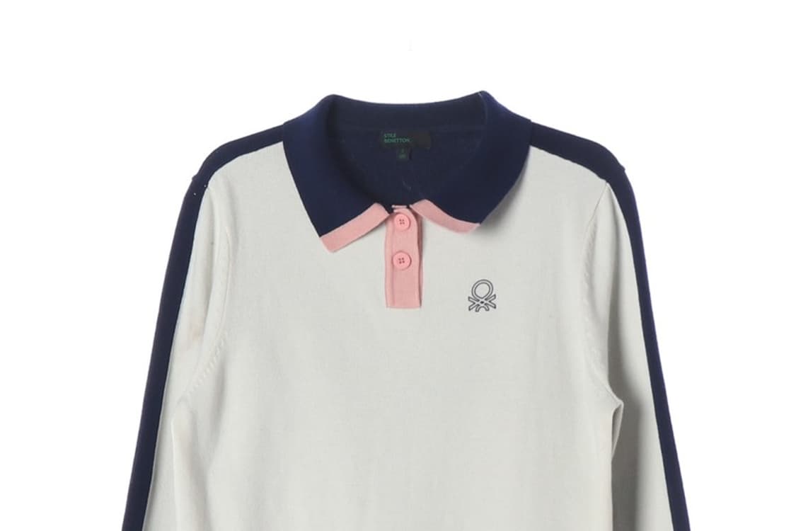 베네통 로고 자수 배색 카라 니트 S 상품이미지3