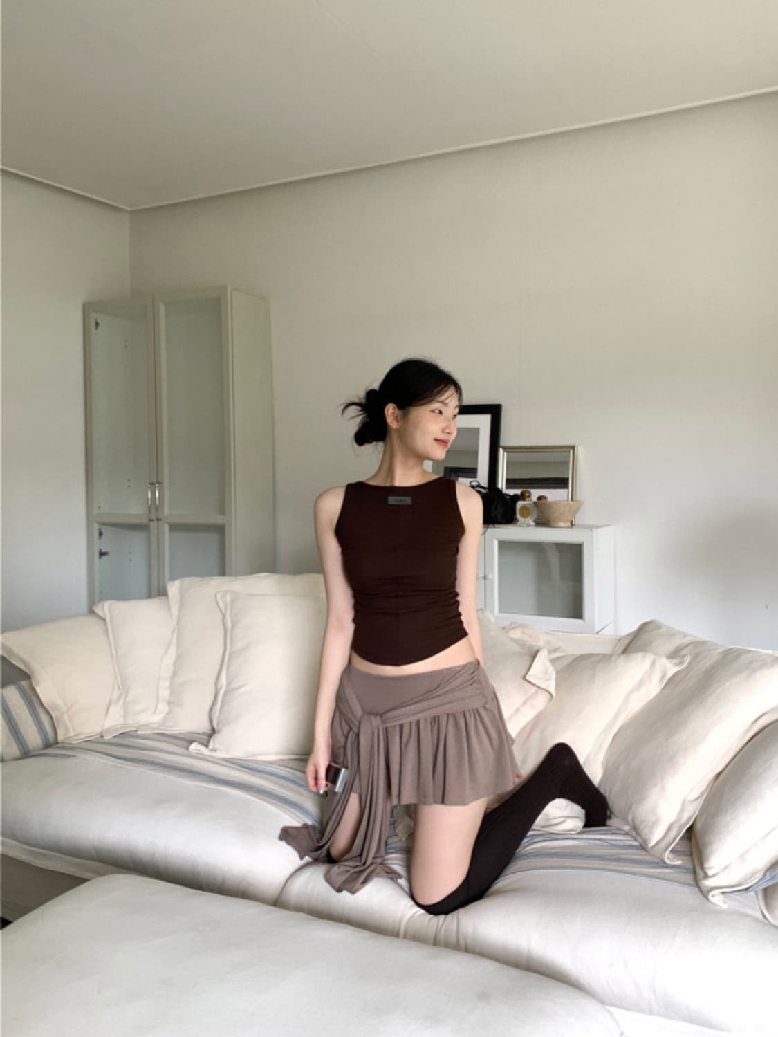 Bold tie skirt (brown) 상품이미지1