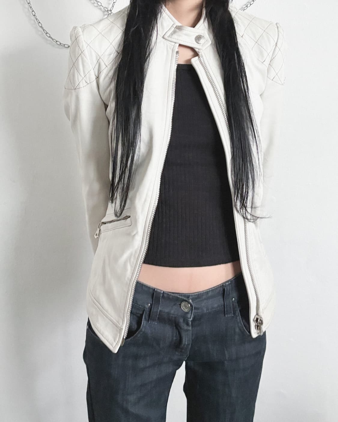 돌체앤가바나 화이트 레더 바이크자켓 상품이미지1