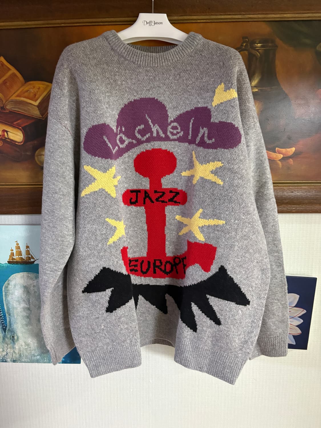 (새상품) 더 뮤지엄 비지터 마린 자카드 니트 L 상품이미지1