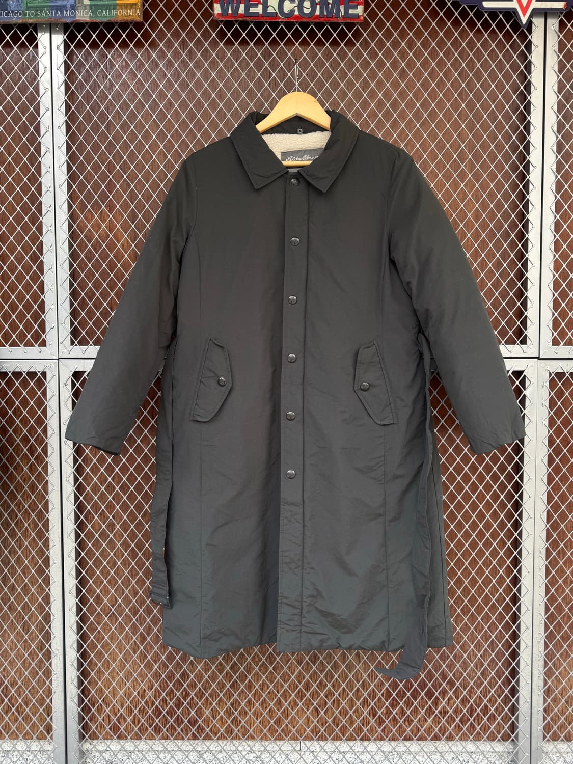 에디바우어 벨티드 카키 양모 롱 패딩 코트 자켓 L 상품이미지1