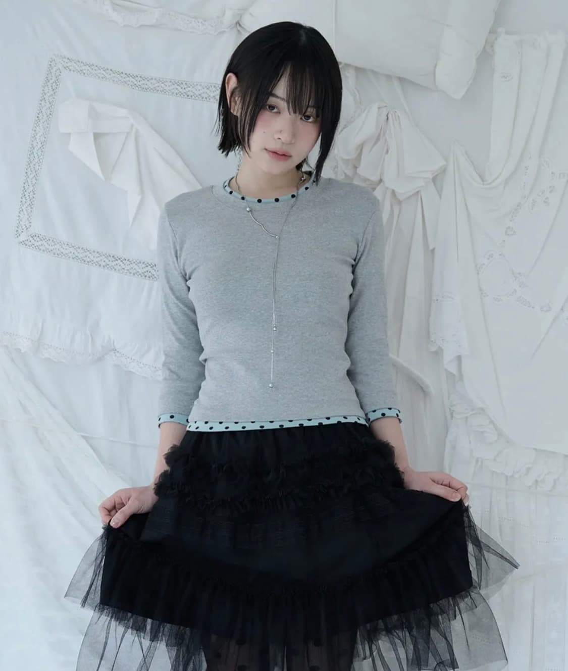 미레코 MINI DOT TRIM T GREY 상품이미지2