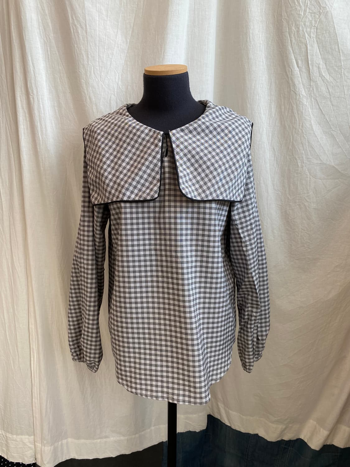 THEVON 체크 스퀘어카라 블라우스(M-L) 상품이미지3