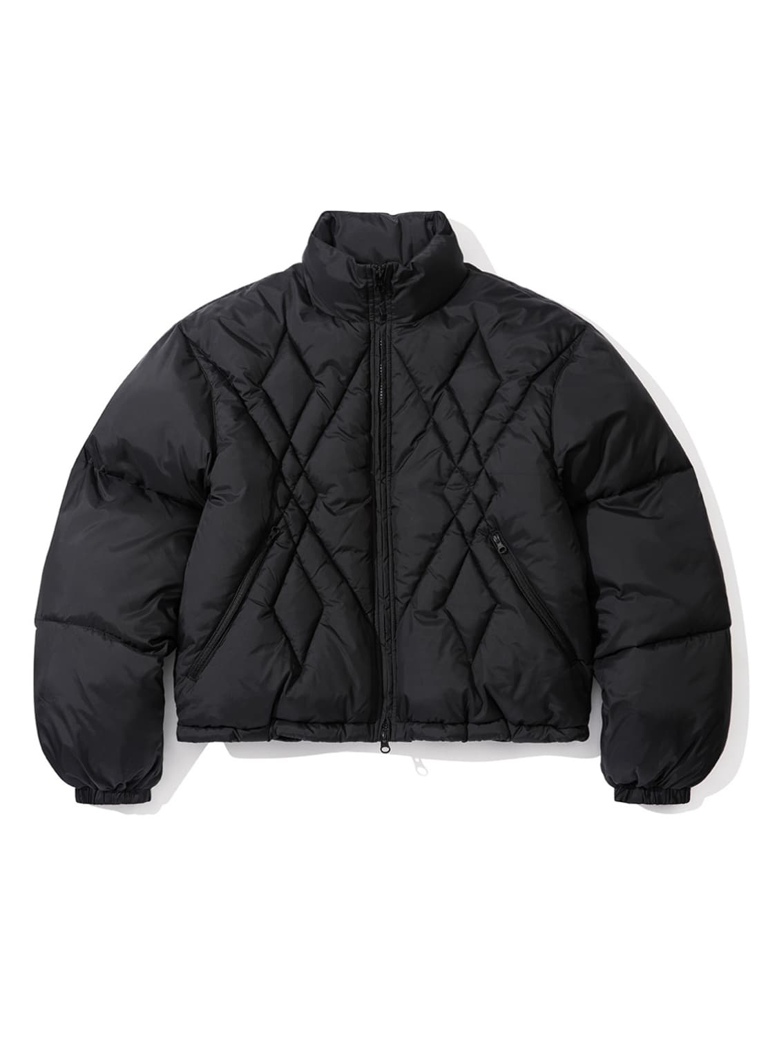 세컨모놀로그 아가일 체크 퀼팅 크롭 패딩 블랙 상품이미지1