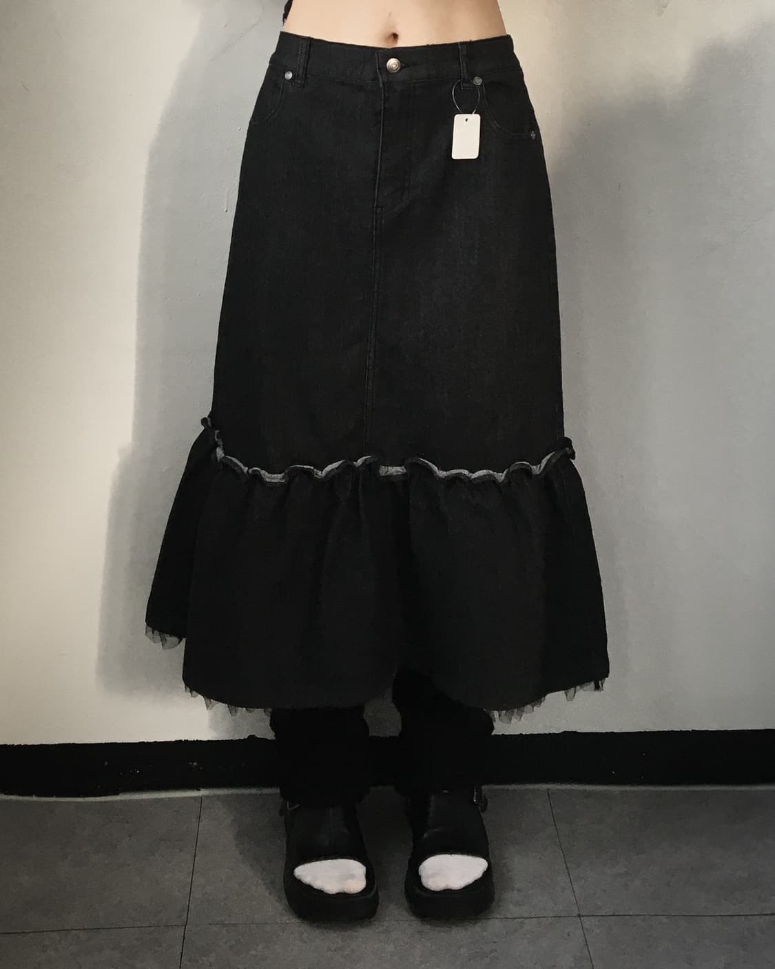 Lace trimming denim skirt 상품이미지4