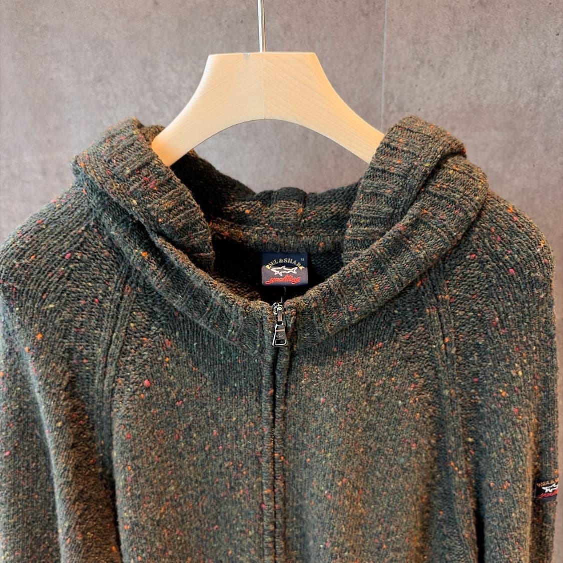 (정품/새상품) 폴앤샤크 남성 다크그린 집업 후드 니트 상품이미지2