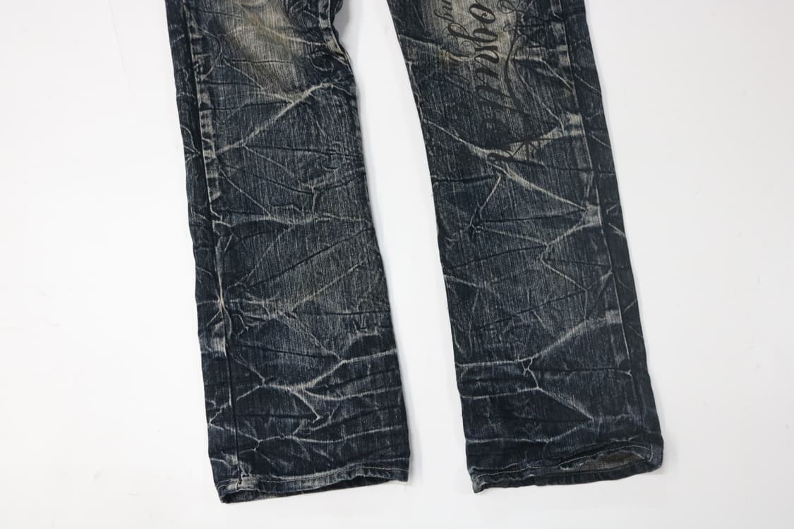 Wild Life 빈티지 스컬 버튼 체크 레이어드 디테일 데님 팬츠 상품이미지6