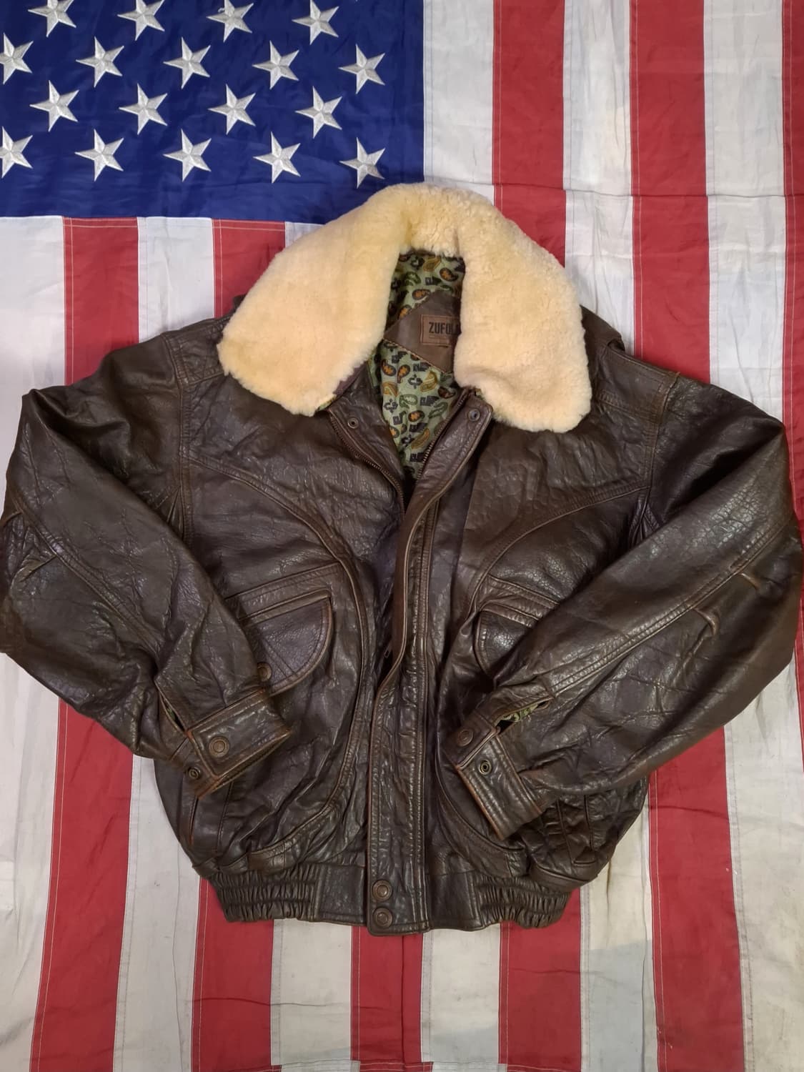 오리지날 90's 일본판 ZUFOLO 리얼레더 항공자켓 상품이미지1