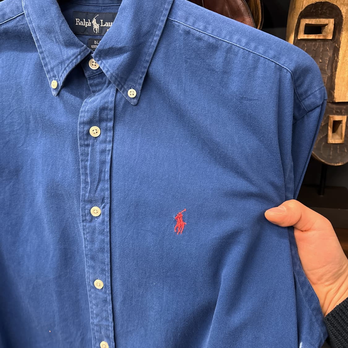 90s 폴로 랄프로렌 워싱블루 버튼다운 셔츠 레드포니 N749 상품이미지5