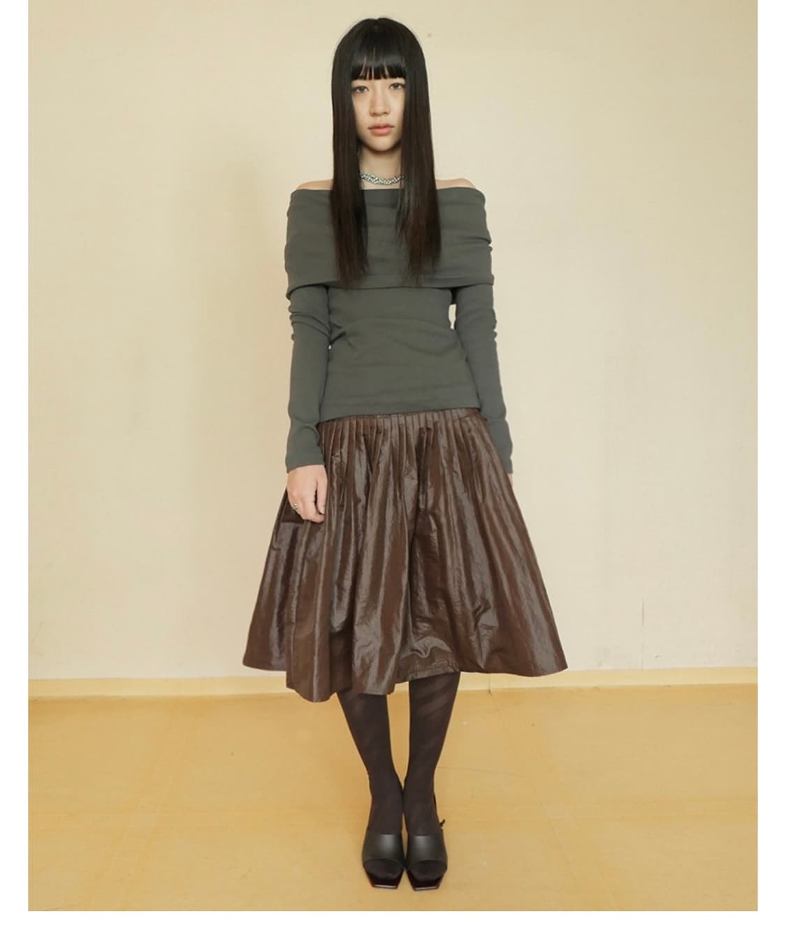 콜로신스 핀턱 미디스커트 brown (S) 상품이미지3