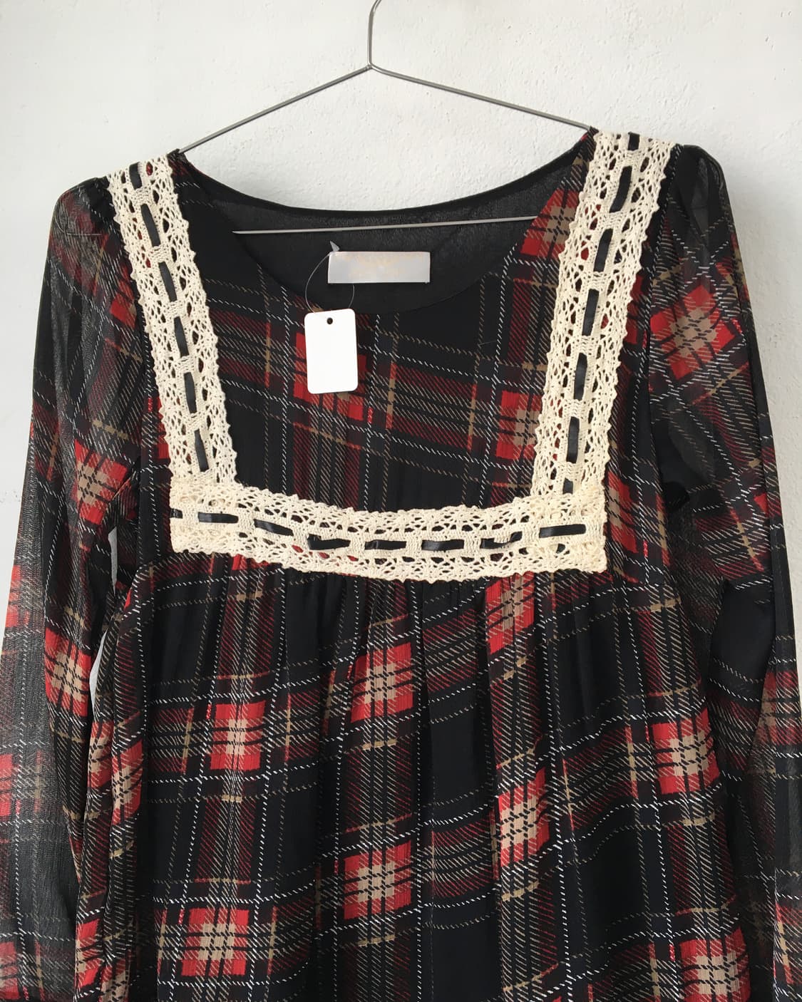 Crochet trimming check pattern onepiece 상품이미지3